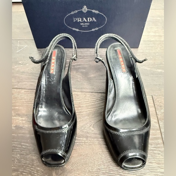 Prada Black Patent Leather Wedges - Picture 2 of 8